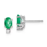 14k White Gold 6x4mm Oval Emerald u0026 AAA Real Diamond Earrings
