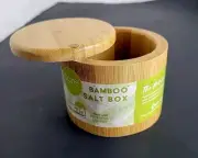 CORE® Bamboo Wood Salt/Spice Box w/Swivel Lid (3.5"w x 3"H) Natural Finish - NEW