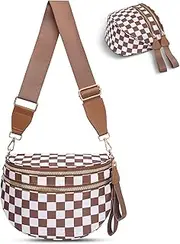 [idoltimes] Checkered Crossbody Bag,Nylon Bum Bags for Women Crossbody,Spacious Sling Bag Purse Fanny Packs with Shoulder Strap
