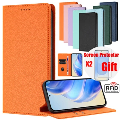 For iPhone 16 15 14 13 12 11 Case Wallet Leather Flip Cover + Screen Protector