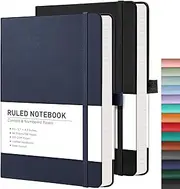 RETTACY Lined Journal Notebook Hardcover 2 Pack - A5 Business Journal with 376 Numbered Pages,100gsm Thick Paper 5.75'' × 8.38''