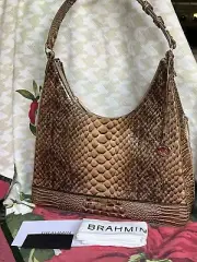 Brahmin Tabitha Macchiato Mansouri Embossed Leather Shoulder Bag NWT $355
