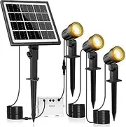 MEIHUA Solar SpotLights Outdoor 3 Brightness Adjustable, 3 in 1 Solar Garden Lights Outdoor IP66 Waterproof 2700K Smooth/Flash Solar Landscape Spot Lights Spike Lights for Garden Path Tree Statue