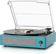 Vinyl Record Player Wireless Bluetooth Turntable with Speakers for Vinyl Records Belt-Driven Vintage Turntable Support 3-Speed, Headphone, RCA Line, AUX-in for LP Vinyl Players Home Decoration Blue