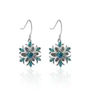 Women's Blue Snowflake Dangle Earrings Pendant Necklace Ring Set hook earrings