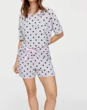 NEW PETER ALEXANDER POLKA DOT SPOT GREY WAFFLE PJ TOP & SHORTS SET M RRP$129.90