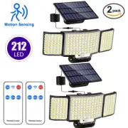 2X Solar Flood Light Outdoor with Motion Sensor, LED Security Light, 600LM 3Head
