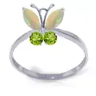 Genuine Opals & Peridot Gems Butterfly Ring Solid 14K. Yellow, White, Rose Gold