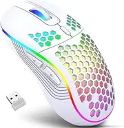 Wireless Gaming Mouse, Rechargeable Computer Mouse, Ergonomic Mouse Honeycomb Design with RGB Backlight, USB Receiver, Adjustable DPI for PC/Mac/Laptop (White)