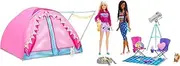 [Barbie] Dolls & 20 Accessories, It Takes Two Camping Tent Playset with Brooklyn & Malibu Dolls & 2 Moving Animals