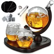 Whiskey Decanter Globe Set with 2 Etched Globe Whisky Glasses | Whiskey Stone...