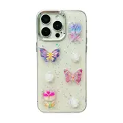 For Iphone 15 3D Colorful Crystal Butterfly Tpu Phone Case