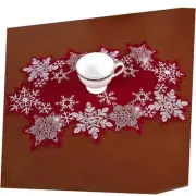 Snowflake Table Runner Placemat Rectangle Set of 4 Christmas Red Embroidered