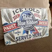 “ Ice Cold Pabst Blue Ribbon Beer Served Here” Vintage Metal Tin 7.8”x11.8”