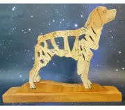 Brittany Spaniel Dog Scroll Saw Puzzle & Stand Wood Crafted Rick SE Texas Artist