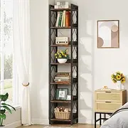 Tribesigns 200 cm Extra Tall Narrow Bookshelf, 7 Tier Skinny Book Shelf for Small Spaces, Freestanding Display Corner Shelf, Multifunctional Corner Storage Organizer for Home Office (1)