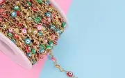 [Generic] 2 m Stainless Steel Drip Oil Handmade Chain DIY Devil's Eye Real Gold Plating Jewelry Accessories Titanium Steel Necklace Rope Bracelet Making Permanent Jewelry kit(Dolphin)
