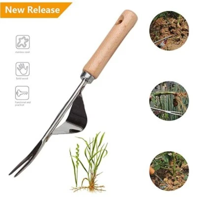 Wood Handle Stainless Steel Garden Weeder Hand Weeding Removal Cutter Puller
