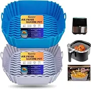 Swano Silicone Air Fryer Liners Square 2 Pcs, Food Safe Reusable Heat Resistant Baking Tray Pots, Replacement of Parchment Liner and Baking Paper, Airfryers Oven Accessories for 4 to 7 QT.