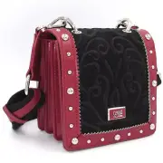 Roberto Cavalli CLASS crossbody mini flap bag black with embroidery red sides