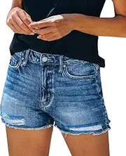 [Generic] Designer Wide Leg Pants for Women Denim Shorts Women High Waisted Stretch Summer Jean Causal Shorts Women Plus Size Pants Elastic Waist