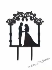 WEDDING BRIDE AND GROOM ACRYLIC CAKE TOPPER SILHOUETTE FLORA GARDEN PARTY DÉCOR