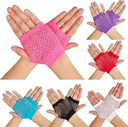 [OTPEH] 6 Pairs Short Fishnet Gloves Fingerless Mesh Fish Net 80s Hand Gloves Scene Accessories For Women, 6 Colors