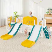 Costway10 in 1 Toddler Swing and Slide Set with Basketball Hoop and Storage Space-Yellow