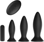 3Pcs Vibrating Butt Plug Set Plug Training Kit,Remote Control 9 Vibration Modes Sex Toys with Suction Cup Base for Male, Female and Beginner