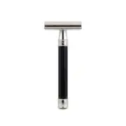 EDWIN JAGGER 3one6 Stainless Steel Grooved Black Double Edge Safety Razor NEW
