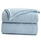 100% Cotton Cable Knit Throw Blanket for Couch Sofa Bed 50"x60" Light Blue
