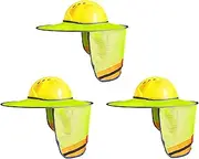 [TWSafety] 3 Pack - Full Brim Hard Hat Sun Shade Mesh Neck Shade with Reflective Strip Neon Yellow