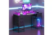 Advwin Computer Gaming Desk 137cm with LED Lights & Power Outlets Black