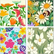NAIMOER Flowers Paint by Numbers, 4Pack Framed Paint by Numbers Canvas for Kids Adults, Kids' Paint by Number Kits, DIY Acrylic Landscape Oil Painting with All Tools Nylon Hook & Loop