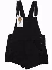COTTON ON 90s Overall Worn Black rigid denim dungaree shorts bib & brace 14 NWT!