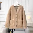 Womens Real Lamb Wool Fur Shearling V Neck Mid Long Trench Coat Overcoat Button