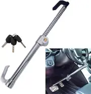Steering Wheel Brake Pedal Lock Anti Theft Clutch Lock Retractable Double Hoo...