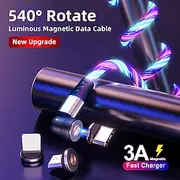 Multi Charging Cable 3.3ft 6.6ft USB A to Lightning / micro / USB C 3 A Fast Charging 3 in 1 Magnetic 540 Rotation For Samsung iPhone Phone Accessory