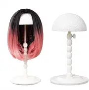 Youngther Wig Stand Adjustable Height Hat Display Portable Folding Wig Head Holders Plastic Wig Stand for Styling Wig Hair Drying Display (White)