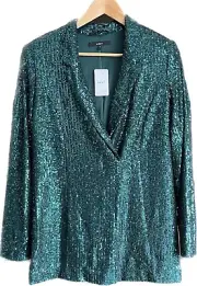 Next Sequin Blazer Jacket 10 Green Relaxed Fit New with Tags
