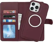 Cavor Wallet Case for iPhone 12 Pro Max/iPhone 13 Pro Max 6.7" Leather Case 2 in 1 Magnetic Detachable Flip Cover Support Magsafe Charging with Stand Feature Card Slots-Wine Red
