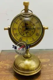 Nautical Brass Antique Table Clock with Compass Shelf Clock Maritime Gift
