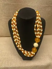 Avon Vintage 1987 Cosmopolitan Collection Amber and White Bead Necklace Lucite