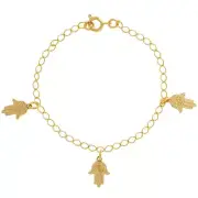14k Gold Plated Hand of Fatima Hamsa Bracelet for Teens Evil Eye Amulet 6"