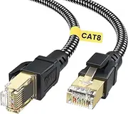 BUSOHE Cat 8 Ethernet Cable 10FT, High Speed 40Gbps 2000Mhz Braided Cat8 Cable with Gold Plated RJ45 Connector, Heavy Duty LAN Network Internet Cable S/FTP UV Resistant for Router/Gaming/PC
