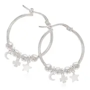 Sterling Silver 20 mm Star Clover Crescent Hoop Earrings