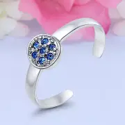2mm Blue Sapphire CZ Band Toe Ring 925 Sterling Silver Toe Ring Thin Adjustable