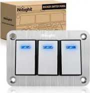 Nilight 3 Gang Rocker Switch Panel 3 Pin On Off Pre-Wired Rocker Switch Blue LED