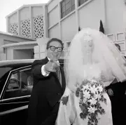 Connie Stevens Wedding Dress A Veil Covering Face Beside A Man Poi- Old Photo