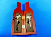 Bottle Stopper & Manual Corkscrew, Gift Set w/Wooden Bottle-Shaped Box, #SL3047